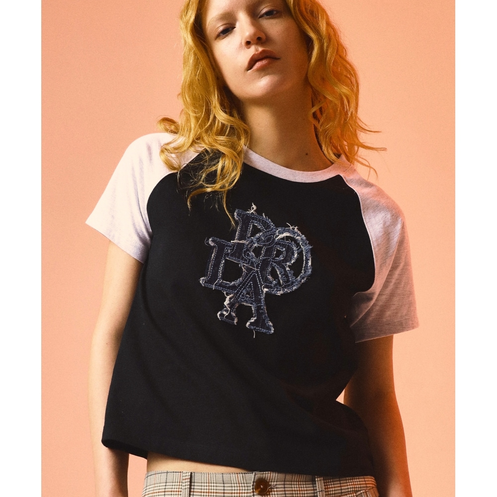 PRENDA コンビネーションデニムパッチ T シャツブラック