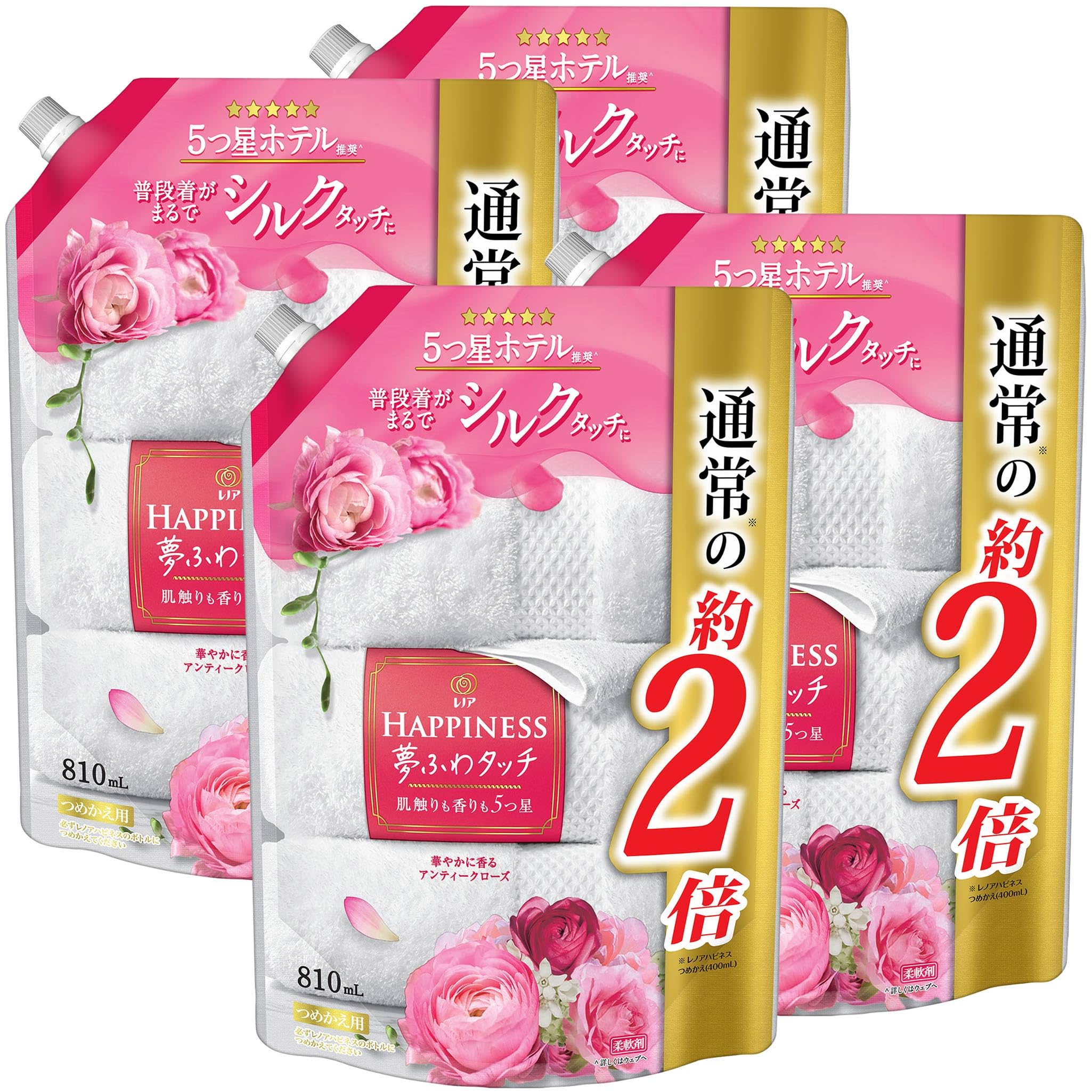 レノア ハピネス 夢ふわタッチ 柔軟剤 アンティークローズ 詰め替え 810mL x4袋 ケースバンドル【まとめ買い】