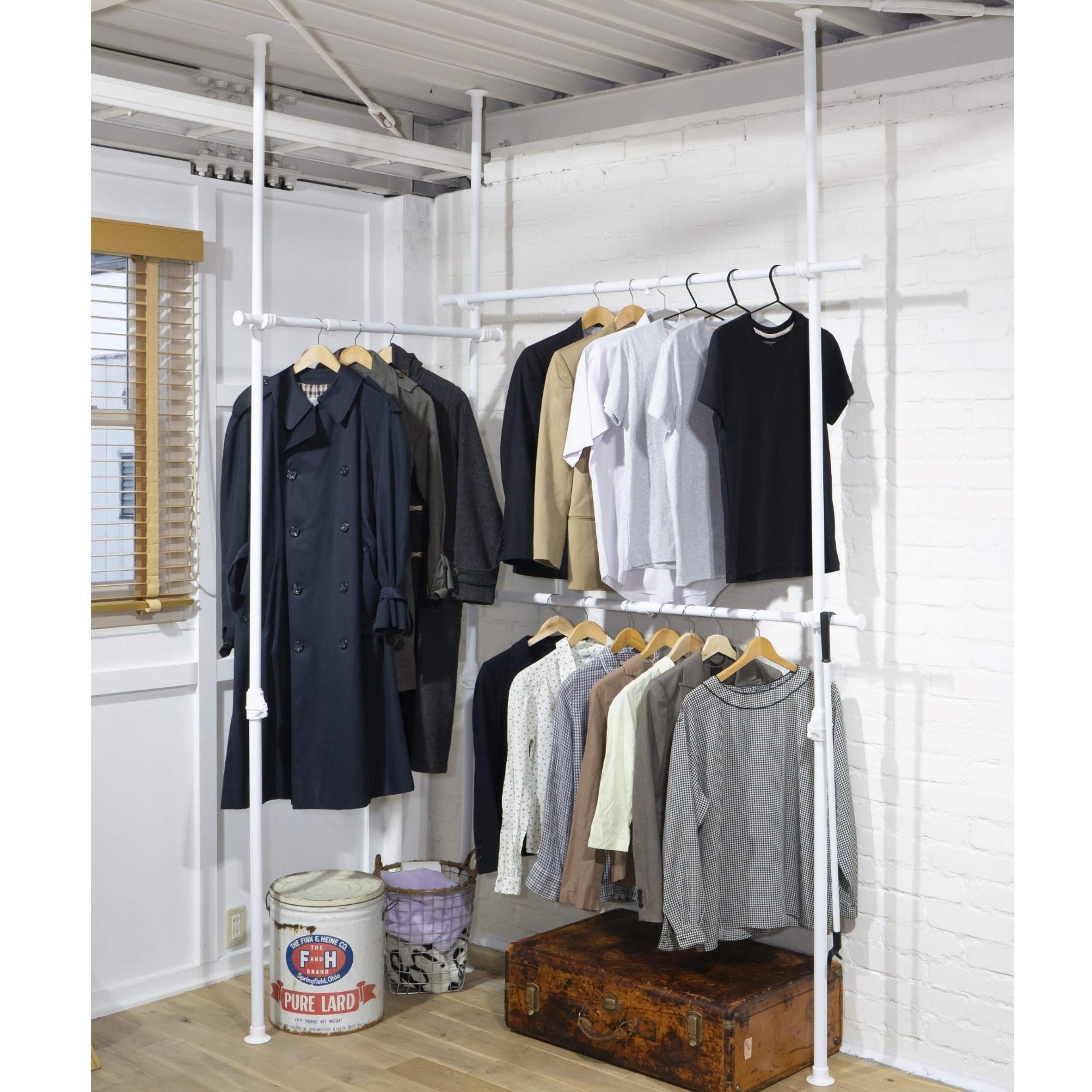 山善 突っ張り ラック ポールハンガー ハンガーラック 全体耐荷重90kg シャツ最大135着 ひっかけ棒付き ワンタッチ突っ張り (実用新案取得済) 縦横伸縮 (幅160-292cm/高さ190-2 10,725円