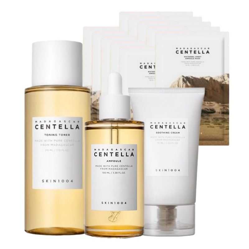 マダガスカル センテラ 鎮静 4点 セット(マスク パック10枚+トナー210ml+アンプル100ml+クリーム75ml) / 韓国 人気 トラブルケア 赤み 鎮静 セット