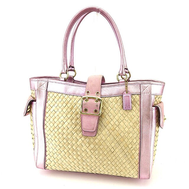 トートバッグ カゴバッグ ベルトデザイン ナチュラル メタリックピンク系 中古 14,376円