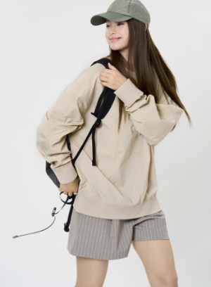 レディース トップス プルオーバー トレーナー 長袖 ラウンドネック 襟なし ノーカラー ワイド オーバーサイズ ストリート 中厚手 シンプル カジュアル おしゃれ かっこいい こなれ感 ラフ