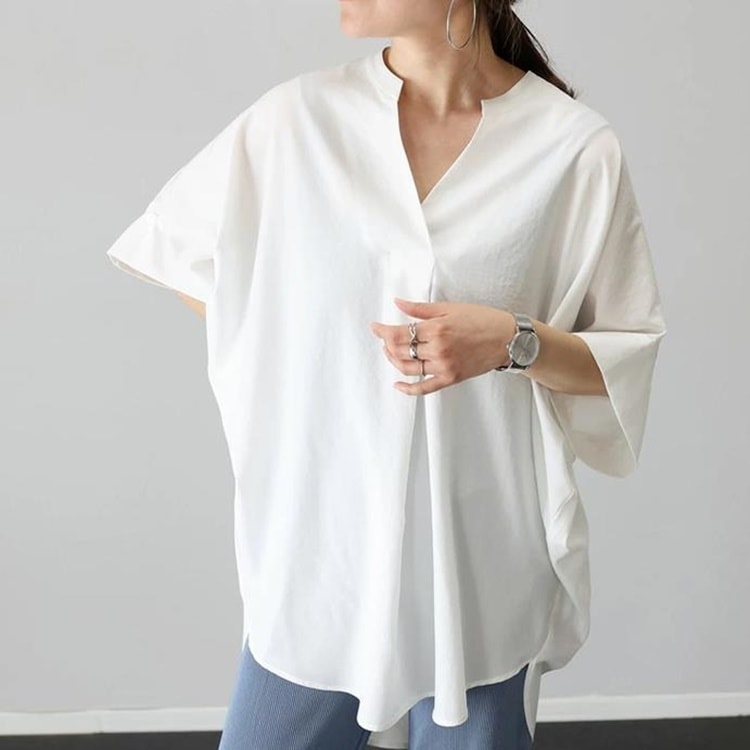 レディース トップス シャツ プルオーバー 5分袖 スリットネック かわいい 大人可愛い きれいめ シンプル カジュアル 上品 おしゃれ かっこいい こなれ感 ラフ 個性的 クール モード系