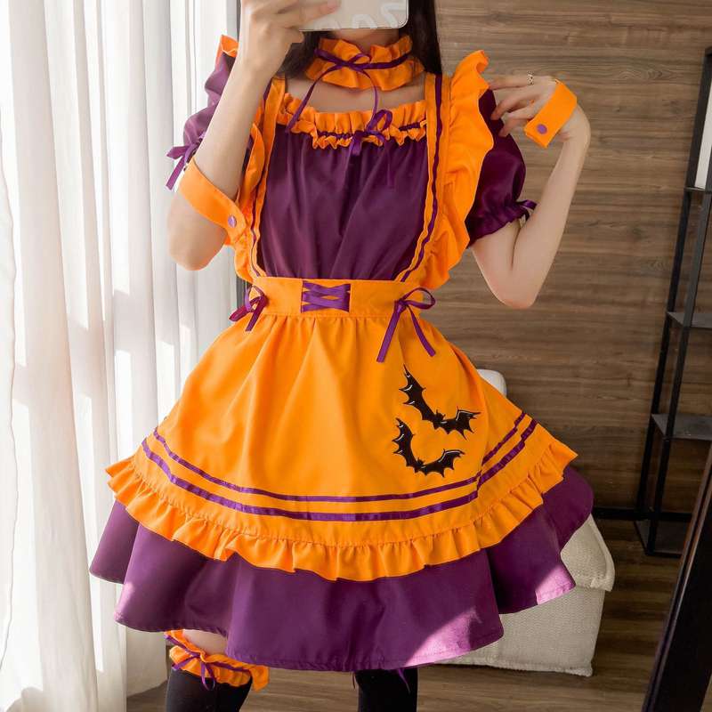 メイド服 コスプレ メイド エプロン セット 半袖 コスプレ衣装 セクシー メイド コスプレ オレンジ色 セクシー コスチューム レディース 可愛い 大人用 ハロンウィン仮装 ショート丈 ミニ丈 制