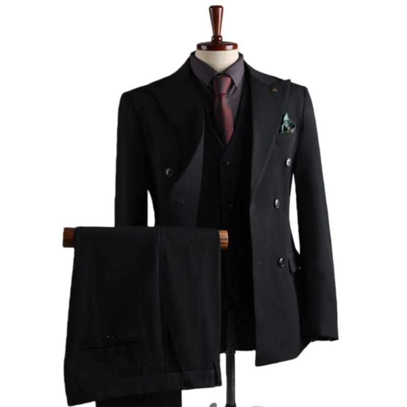 メンズ スーツ 3点セット ダブルブレスト スリーピース ビジネススーツ フォーマル 紳士服 ジャケット ベスト パンツ セットアップ 結婚式 二次会 パーティー 就活 面接 冠婚葬祭 ブラック