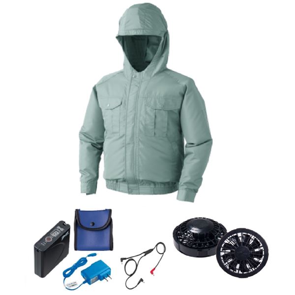 KU90810 空調服 ポリエステル製フード付 FAN2200B/LISUPER1 緑 3L