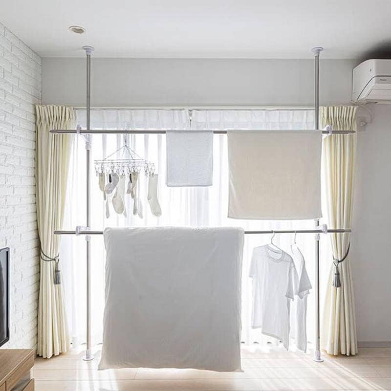 突っ張り室内物干しポール 室内物干し 高さ200～275cm つっぱり式部屋干しポール ステン＆ホワイト 6,807円