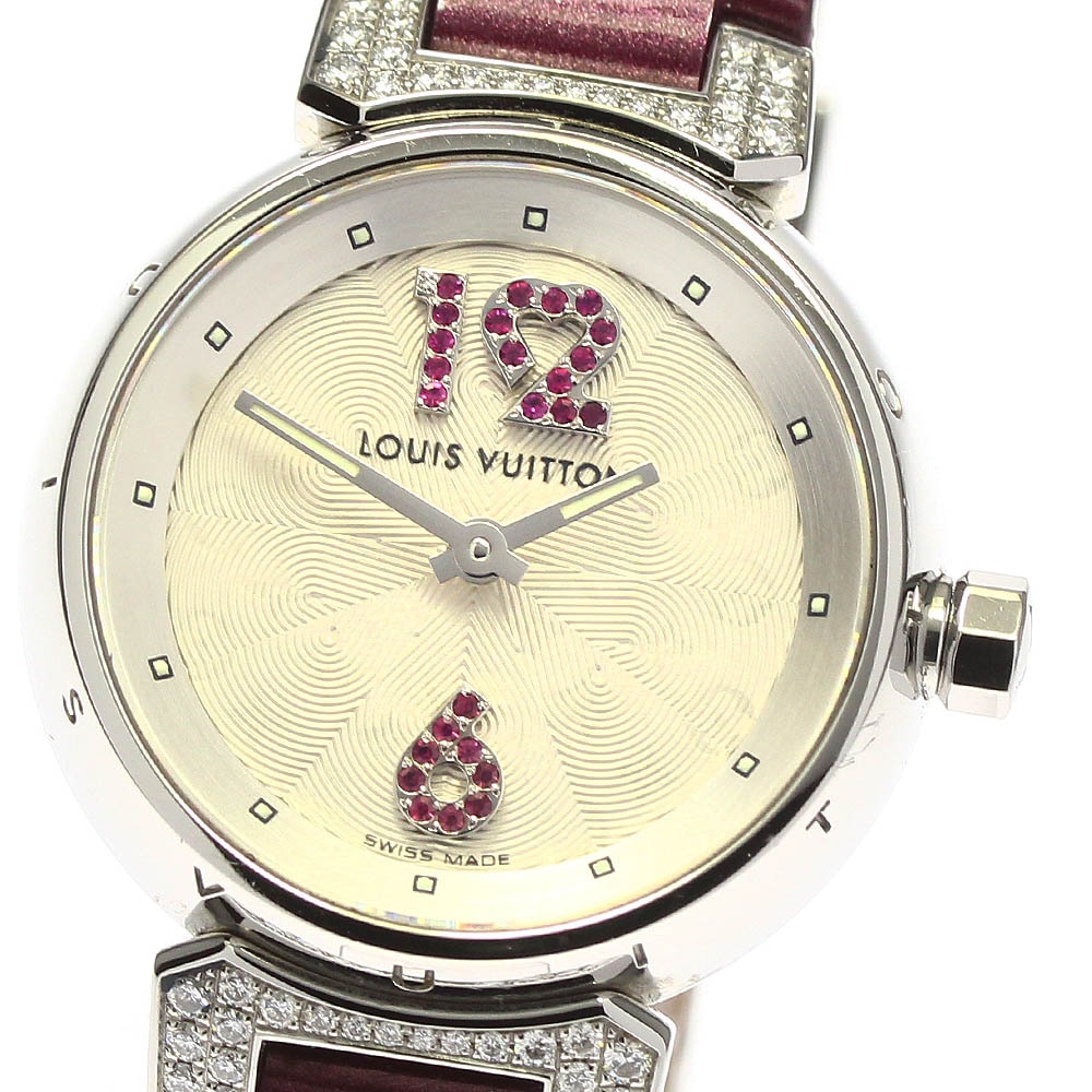 ルイ・ヴィトン LOUIS VUITTON Q1214 タンブール ルビーインデックス ラグダイヤ クォーツ レディース 良品 箱付き_701655【中古】