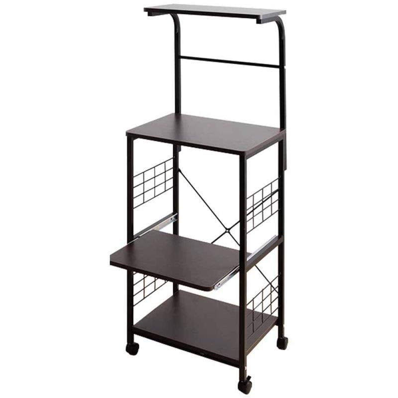 アイリスプラザ レンジ台 幅50 レンジラック 幅50×奥行43×高さ130cm コンパクト スライド棚 ストッパー付きキャスター 組立品 ブラウン RGK-49BN