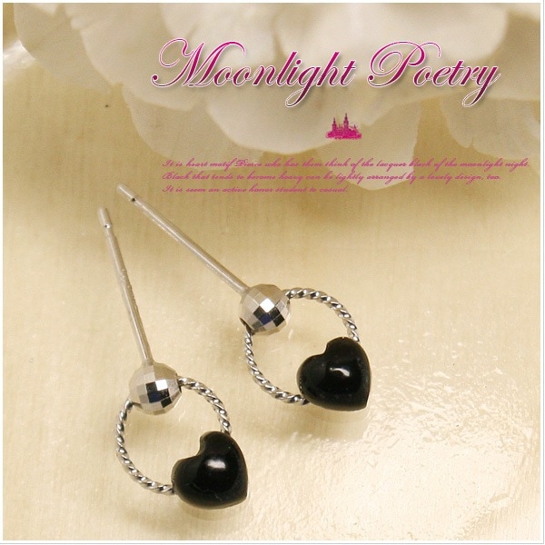 K10ホワイトゴールド オニキス ハートモチーフ ピアス 発送目安２-３週間