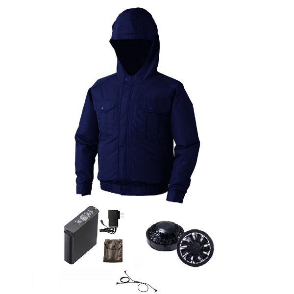 フード付 ポリエステル 空調服 [ファン色：BK DBL 5L] 撥水性