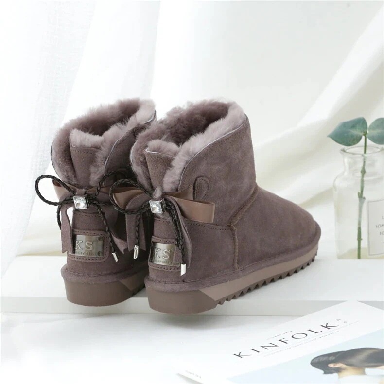 韓国 ブーツ 牛皮+ウール スノーブーツ ショートブーツ ムートンブーツ 長靴 のブーツ