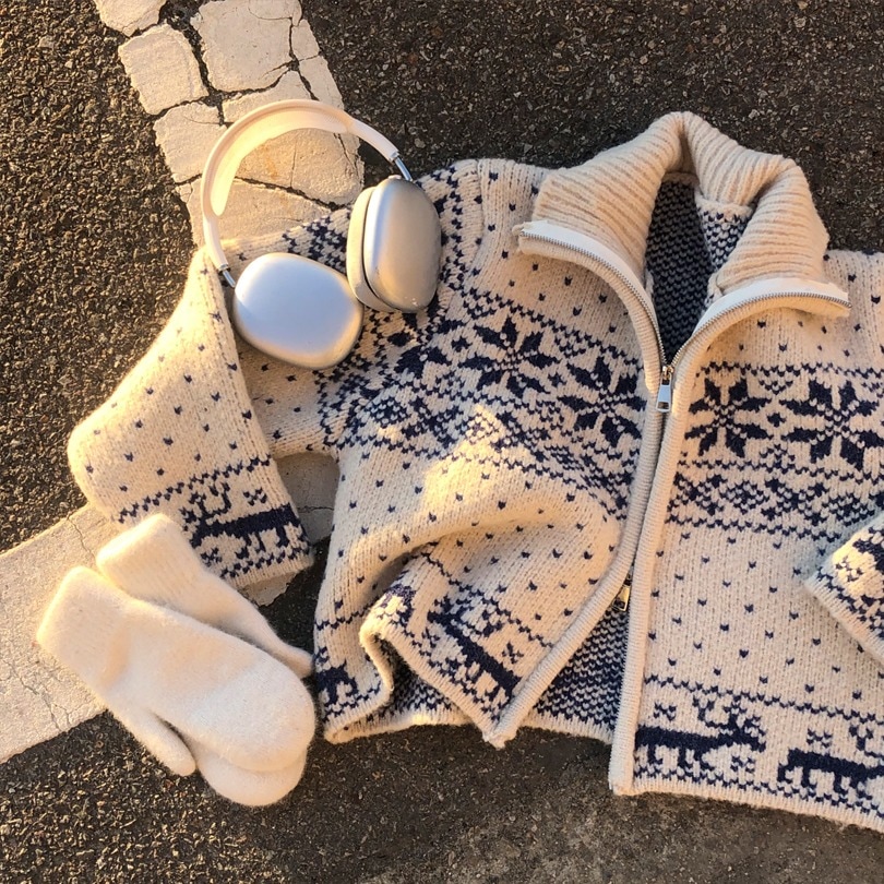 [3color] スノーノルディッククロップニットジップアップ jp1150