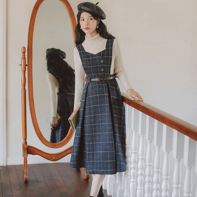 【着用レビューあり】ワンピース レディース ジャンパースカート S M L 韓国 ミモレ 袖なし ノースリーブ スクエアネック フレア Aライン かわいい 大人可愛い きれいめ シンプル カジュアル