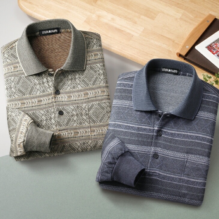 ウール混ジャカードポロシャツ2色組