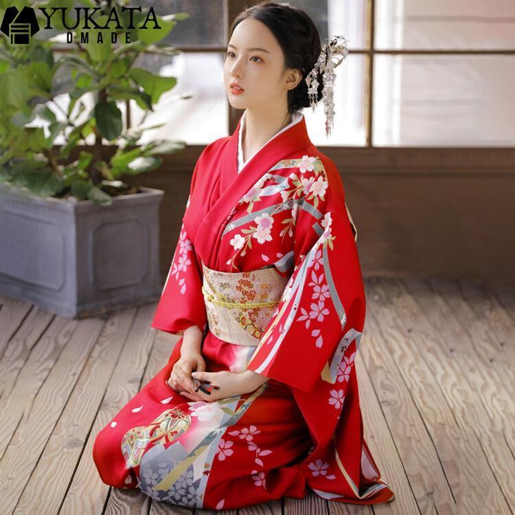 出荷が迅速である 独占販売 浴衣 レディース 花柄 桜 桜柄 赤 白 単品 3点セット ゆかた 蝶結び帯 腰ひも 大人浴衣 シック 古典 レトロ オシャレ 可愛い 上品 モダン プレタ 仕上がり品 簡