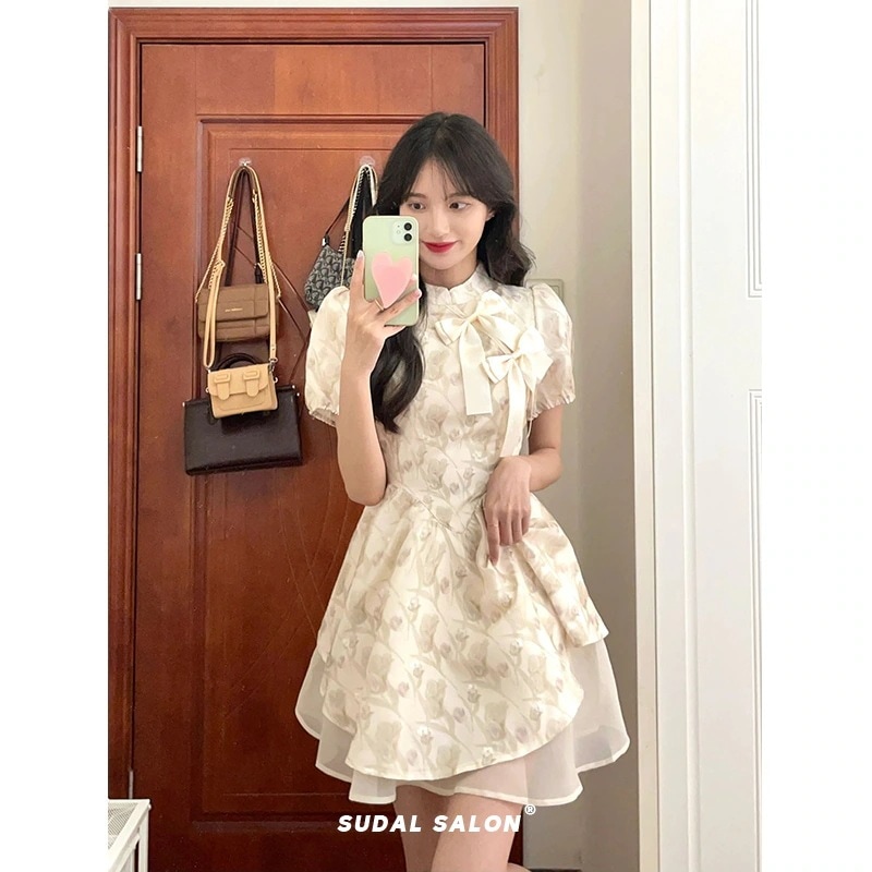 ロリータ コスプレ 春夏 新作 中国風 チャイナドレス 着痩せ ティーブレイクドレス 花柄 ワンピース 5,261円