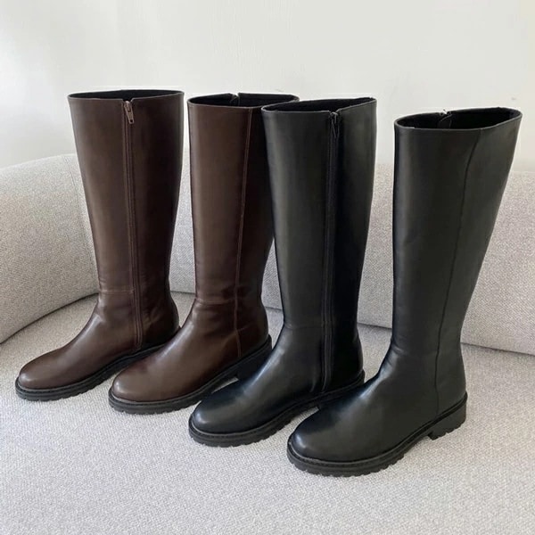 ロングブーツ ワークブーツ ラウンドトゥ サイドジップ 黒 茶 ブラック ブラウン