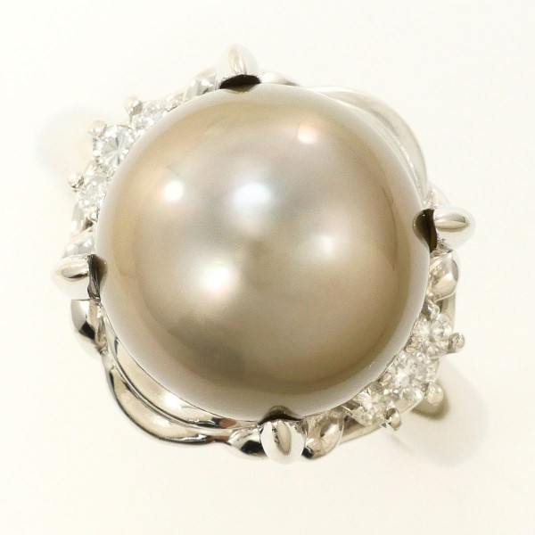 PT900 プラチナ リング 12号 黒蝶真珠 約11.5mm ダイヤ 0.10 カード鑑別書 中古