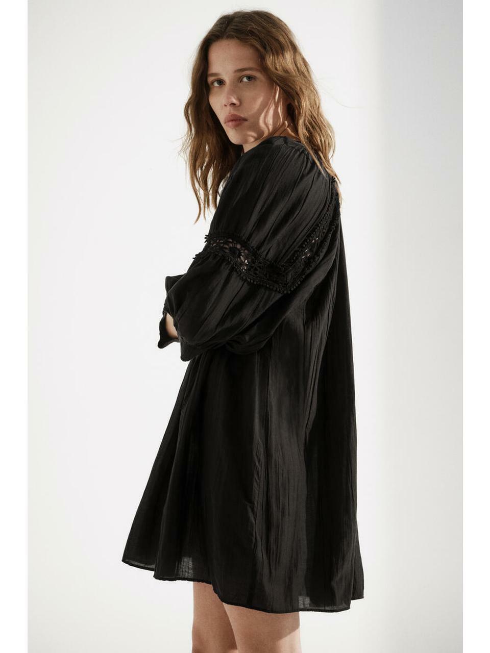 H&M レースインセットチュニックドレスブラック 1338825002