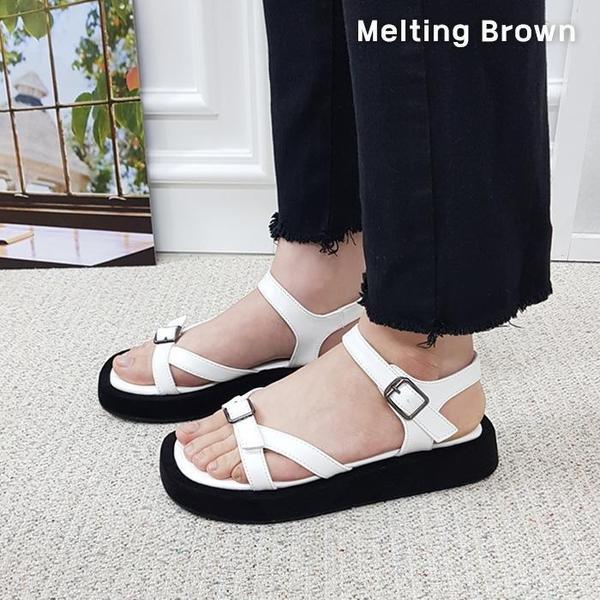 女性カジュアルシックバックル太ヒールサンダル3color