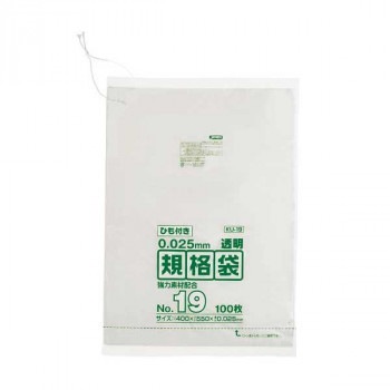 ジャパックス LD規格袋 厚み0.025mm No.19 ひも付き 透明 100枚×5冊×3箱 KU19