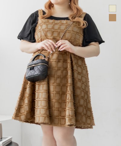 大きいサイズ レディース LL 3L 4L XL XXL XXXL CLETTEオリジナルチェックジャガードミニワンピース