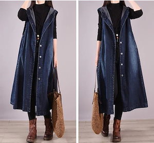 ベスト レディース ジレ デニム ロングベスト 前開 ジレベスト トレンチコート ノースリーブ 服