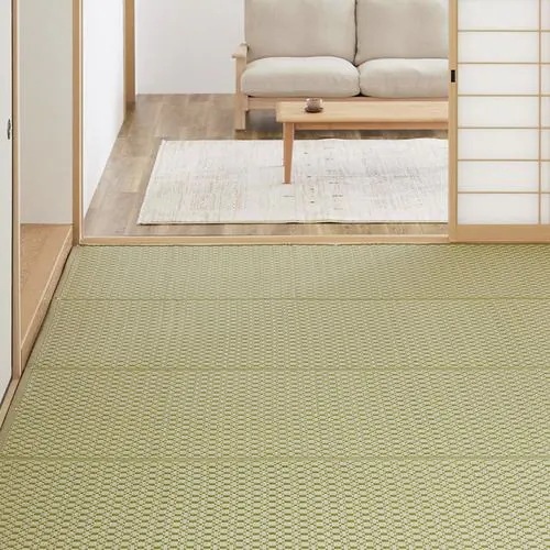 【メーカー直送品】萩原 洗えるい草風カーペット ルイス 江戸間8帖GR グリーン
