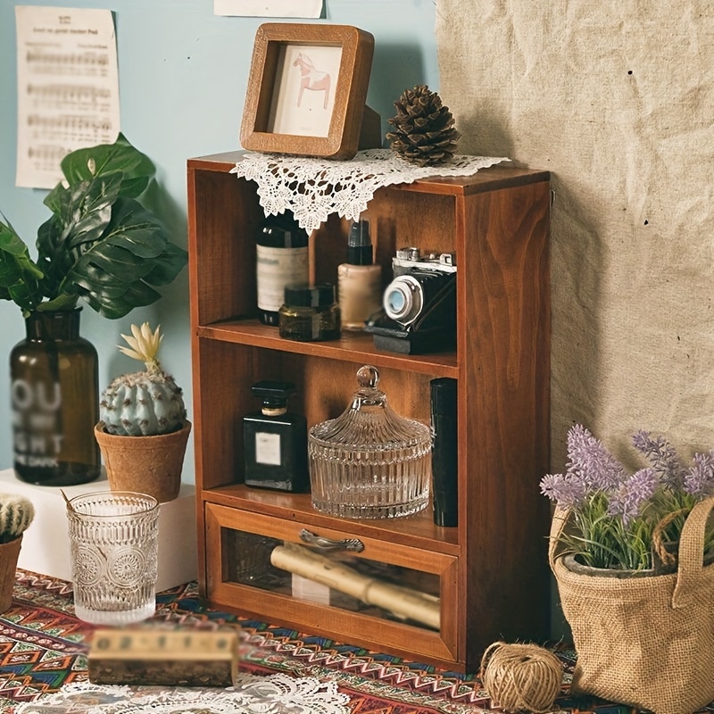 オープン ラック マルチ 多用途 ヴィンテージ調 木製 3段 コンパクト おしゃれ かわいい インテリア シェルフ 収納 棚 小物入れ 4-7