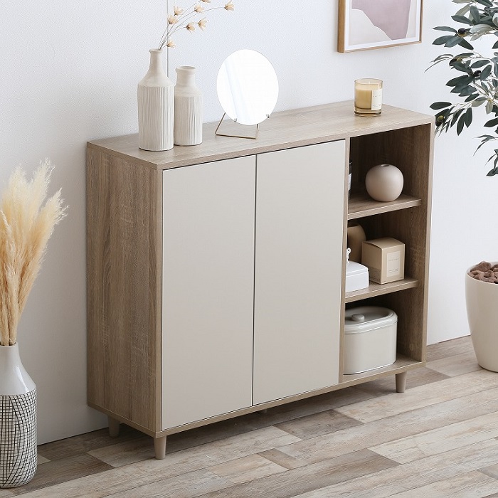 【北欧 ナチュラル】 木製 キャビネット リビングボード ナチュラル 2トーンカラー シンプル 大人かわいい 女子力 韓国 インテリア