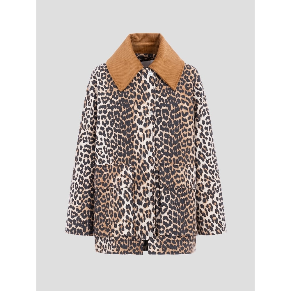 GANNI プリントキャンバスミディジャケット-アーモンドミルク QN5211R01D