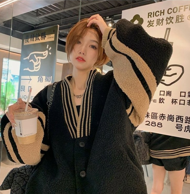 韓国デザイン秋冬新作おしゃれゆったりムートンコート