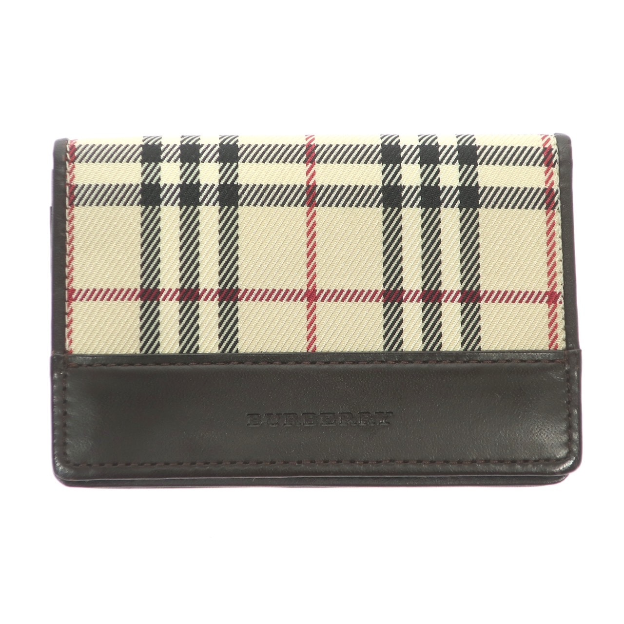 【新品同様】カードケース 名刺入れ ノバチェック ナイロンキャンバス レザー ベージュ ブラウン メンズ レディース