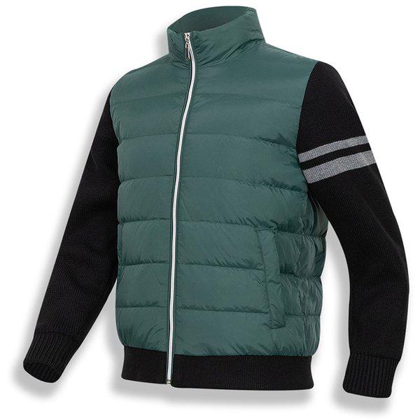ダックダウンパッド入り配色ニットジップアップハイネック軽量ジャンパーゴルフジャケットスポーツ