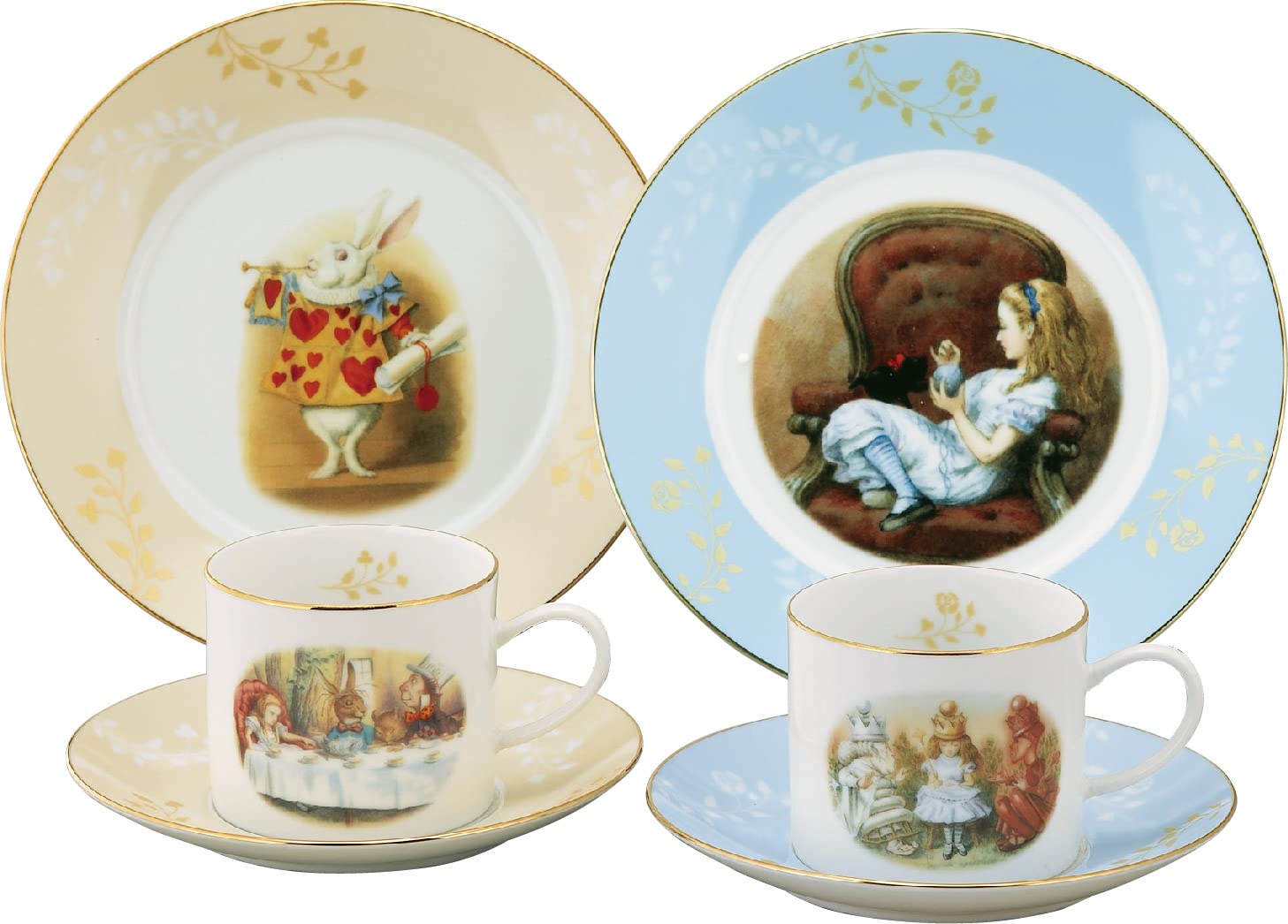 マクミランアリス（不思議な国のアリス） クラシック ペアカフェセット コーヒーカップ(200ml)2＆ソーサー ケーキ皿各２(6pc) sCecera(山加高級磁器) ギフトセット ALC10-3