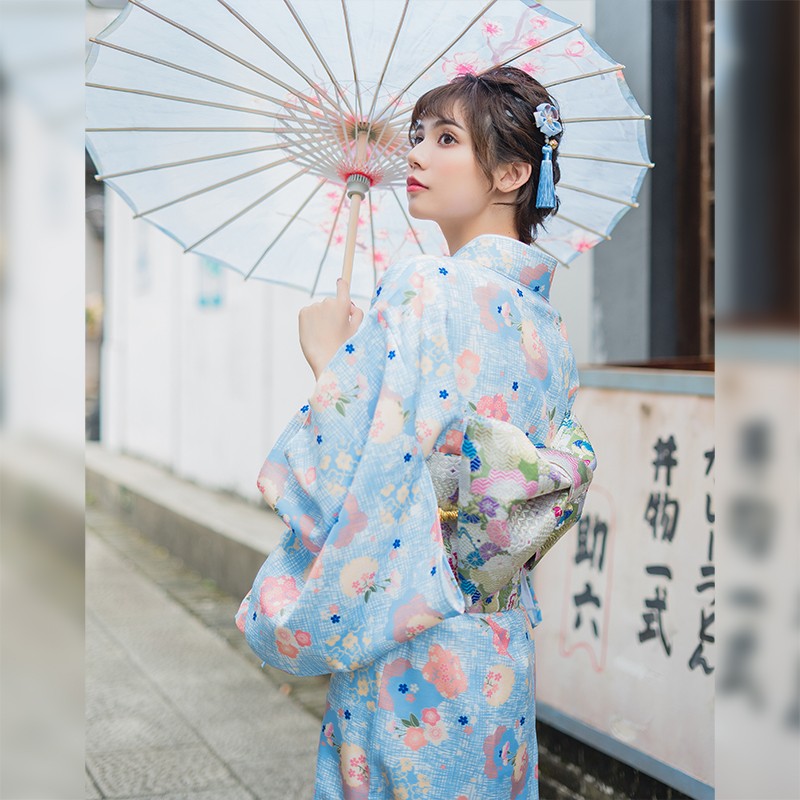 新入荷 浴衣 浴衣セット 浴衣を改良する 淡いブルーの花が可愛い乙女チックな着物浴衣が優しい おしゃれで かわいい 大人の着物 セット 祭り花火大会