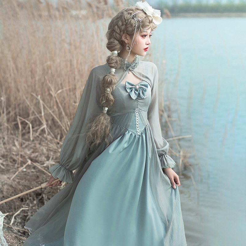 森海塵露エレガントな中ハイウエストのシフォンワンピース ロリータワンピース