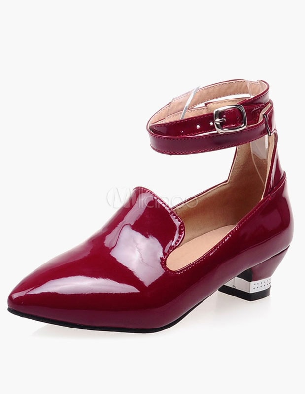 女性のためのポインテッドトゥブルゴーニュ特許PUハイヒール