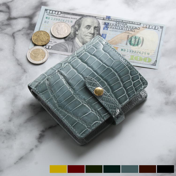 クロコダイル 二つ折り 財布 レディース シャイニング 加工 ベルト付き マチ付き小銭入れ カード入れ 多い 多機能 折り財布 コンパクト財布 コンパクト ミニ財布 二つ折り アウトポケット付き 母の 18,722円