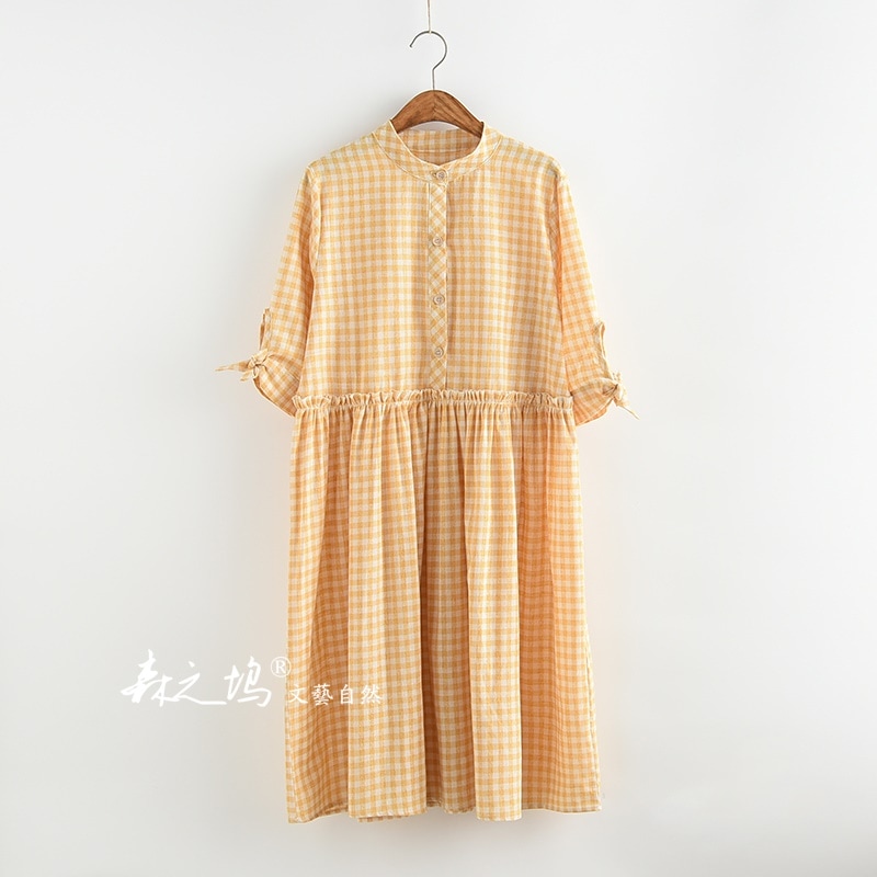 1005.シンプルチェック柄ワンピース（イエロー）