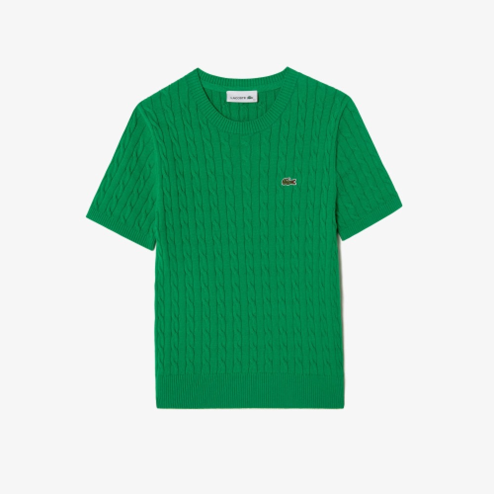 LACOSTE 女性用ケーブル半袖クルーネックプルオーバー [ブライトグリーン]