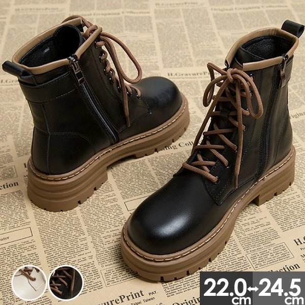 ショートブーツ レディース 歩きやすい レースアップブーツ 編み上げブーツ サイドジップ ミドルブーツ ラウンドトゥ 履きやすい 防寒 エンジニアブーツ ワークブーツ レースアップ 厚底ブーツ 黒cs