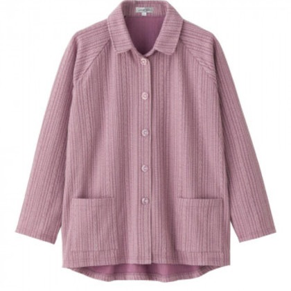 ケアファッション カット衿付マグネット釦カーディガン(指先ストレッチ)(婦人) 赤パープル M～L 82060231