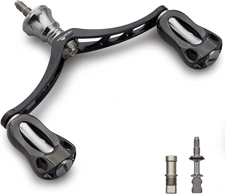 98mm リール ハンドル 22mm ノブ 搭載 シマノ ダイワ 通用 スピニングリール用 Aurora Series 856( ブラック＆ガンメタル)