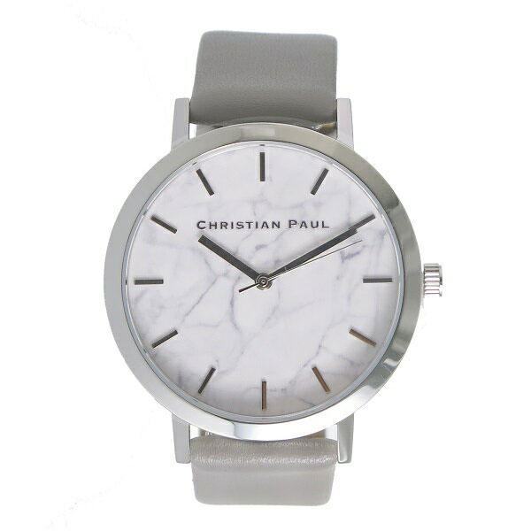 クリスチャンポール 時計 メンズ レディース ユニセックス 腕時計 手表 43mm ホワイトマーブル 大理石柄 シルバーケース グレー レザー MAR-03(MWS4302) カップル 時計 誕生日プ