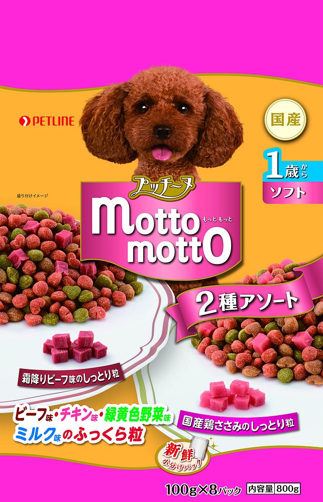 （まとめ買い）ペットライン プッチーヌ mottomotto ソフト 1歳から 800g 犬用フード [x6]