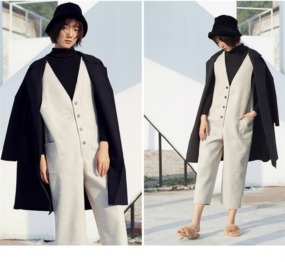韓国 ファッション 高価値 オールインワン 脚長 スリムフィット ズボン ストレート 有名ブランド