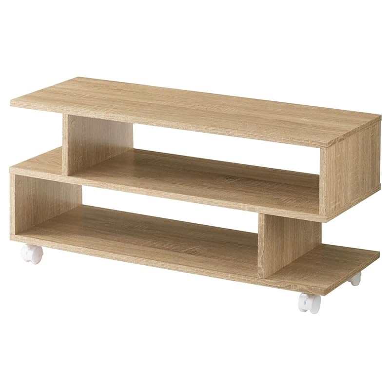 ぼん家具 テレビ台 32型 テレビボード 収納付き S字 木目調 AVボード キャスター付き 幅80cm オーク