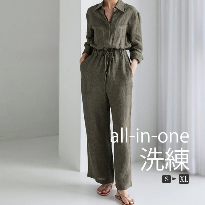 パンツドレス オールインワン レディース オーバーオール パンツスーツ 長袖 サロペット 春 夏 秋 無地 パンツ リネン風 つなぎ ロング きれいめ ゆったり つなぎ ワイドパンツ ジャンプスーツ